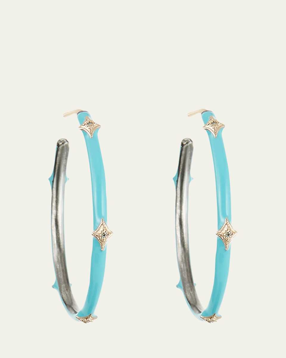New World Enamel Earrings w/ 14k Gold Crivelli